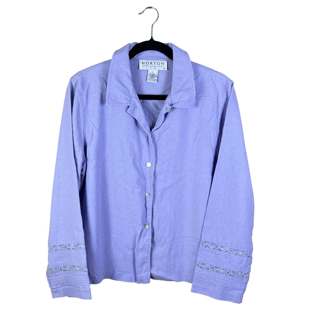 Y2K Norton Studio Linen Blend Shirt Women's Large Lavender Coastal Grandmother